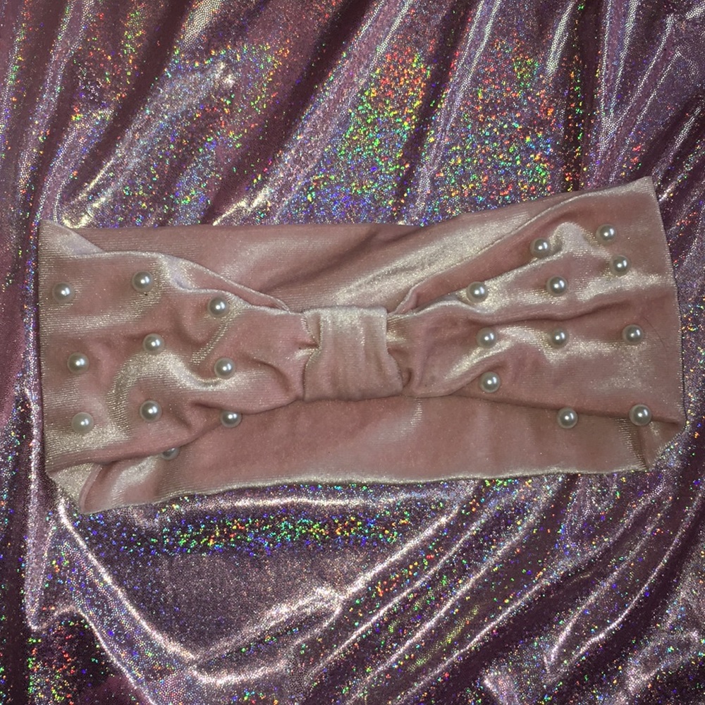 Pink Velvet Headband with Pearls